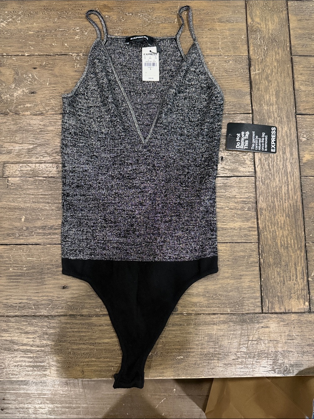 NWT Express Black & Gray Knit V-Neck Bodysuit